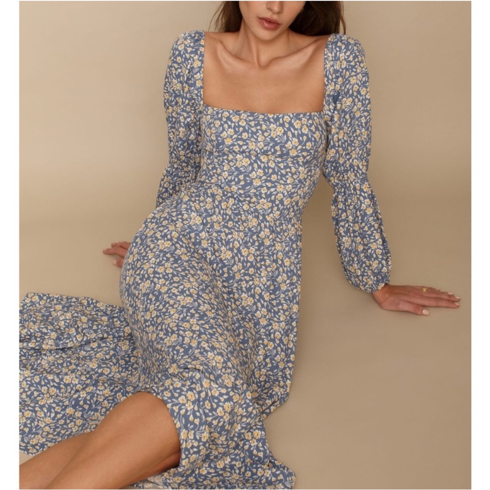 Reformation Floral Blue and Yellow Women's Dress